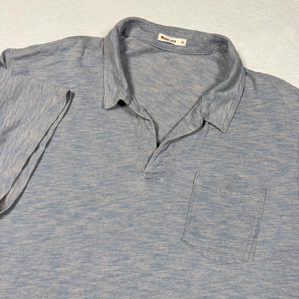 Marine Layer Polo Shirt Mens XL Blue Slub‎ Jersey Pocket Short Sleeve Casual